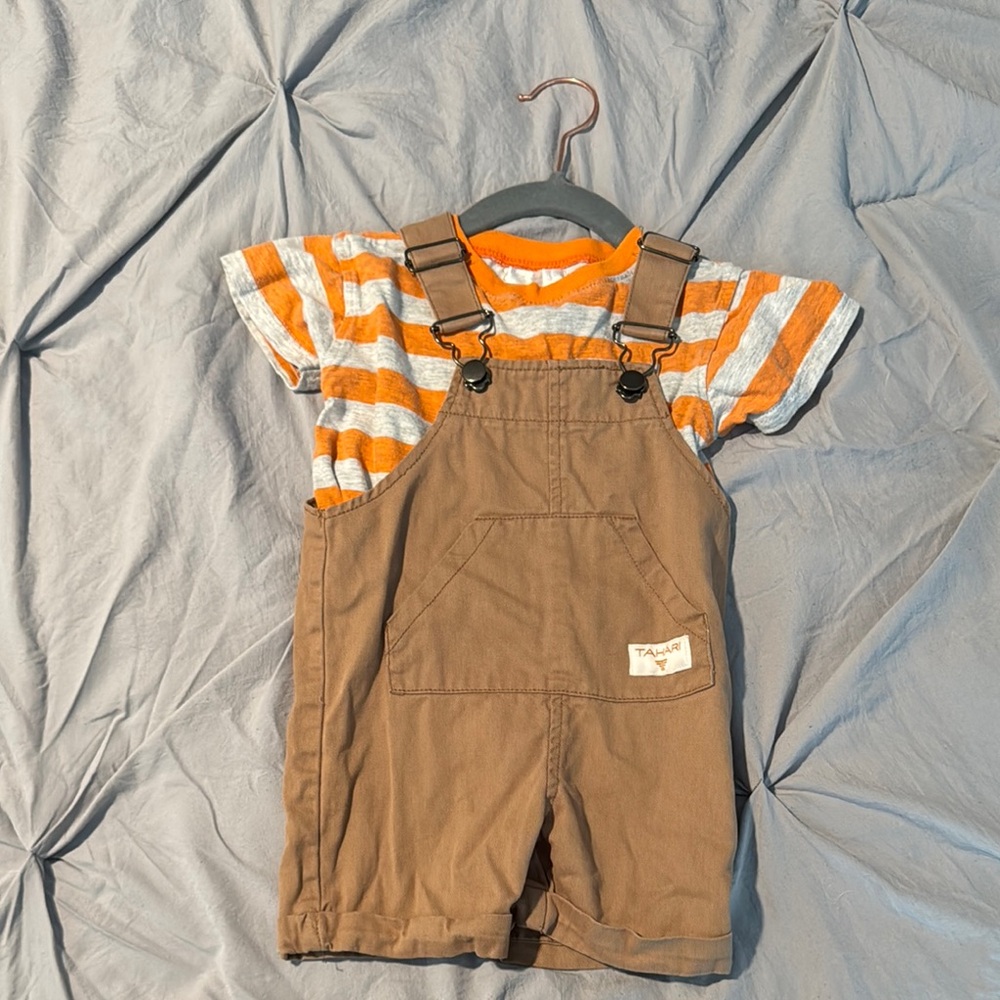 Tahari Tan and Orange Overalls Sturdy Cotton Classic Design